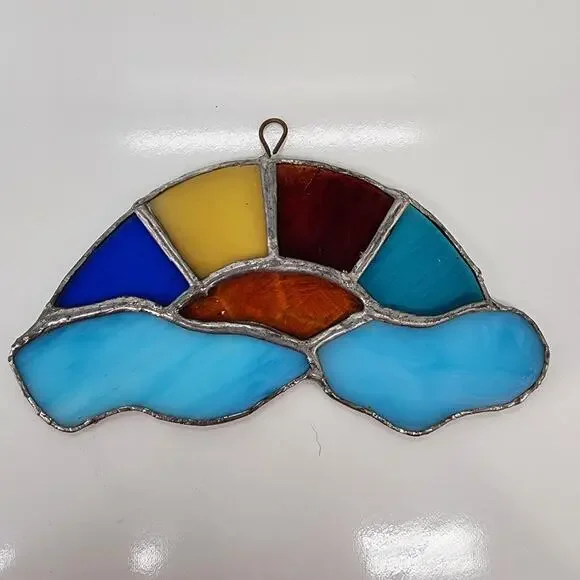 Vintage Stained Glass Suncatcher 4x8 Rainbow Clouds Window Hanging Ornament READ - Picture 4 of 6